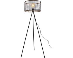 MaxxHome Stalamp - vloerlamp - 146 cm - E27 LED - zwart frame - houten details