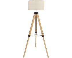 MaxxHome Vloerlamp Elly - Staande lamp - Leeslamp - Driepoot - Hout -145 cm - E27 - LED - 40W -  Cream