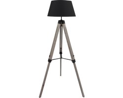 MaxxHome Vloerlamp Lilly - Staande lamp - Leeslamp - Driepoot - Hout -145 cm - E27 - LED - 40W - Zwart