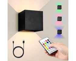 MAXXILED® Oplaadbare Wandlamp - Met RGB Kleuren - Wandlamp Binnen - Wandlamp Binnen Woonkamer - Wandlamp Slaapkamer - Muurlamp Woonkamer - USB Oplaadbaar - Wandlamp Oplaadbaar - Afstandsbediening - Zwart