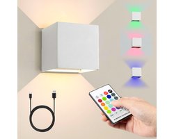 MAXXILED® Oplaadbare Wandlamp - Met RGB Kleuren - Wandlamp Binnen - Wandlamp Binnen Woonkamer - Wandlamp Slaapkamer - Muurlamp Woonkamer - USB Oplaadbaar - Wandlamp Oplaadbaar - Afstandsbediening - Wit