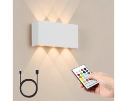 MAXXILED® Wandlamp Oplaadbaar - Met RGB Kleuren - Wandlamp Binnen - Wandlamp Binnen Woonkamer - Wandlamp Slaapkamer - Muurlamp Woonkamer - USB Oplaadbaar - Oplaadbare Wandlamp - Afstandsbediening - Wit