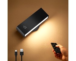 MAXXILED® Wandlamp Oplaadbaar - Wandlamp Binnen - Wandlamp Woonkamer - Muurlamp Slaapkamer - Wandlamp Slaapkamer - Muurlamp Keuken - Wandlamp Babykamer - Wandlamp Kinderkamer - USB Oplaadbaar - Oplaadbare Wandlamp - Afstandsbediening - Zwart