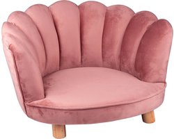 maxxpro Katten- en Hondenstoel - Roze - Verhoogd met Houten Poten - Fluweel Materiaal - 61.5 x 52 x 33 CM - Huisdieren tot 80 KG