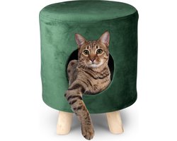 maxxpro Kattenmand op Pootjes - Poef - 100% Polyester - tot 80kg - Ø 33 cm - Groen