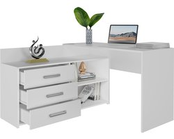 Maxy Shop Hoekbureau wit met Lades - Bureau-Opbergruimte-Computerbureau