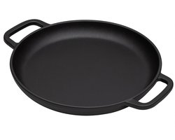 MAYSTERNYA Gietijzeren Barbecue Pan - ø 34 x 4 cm - BBQ Accessoires - Buitenkeuken - BBQ - Bakken - Ovenschaal - BBQ Cadeau - Cadeau - Cadeaupakket Geschenk - Mat Zwart