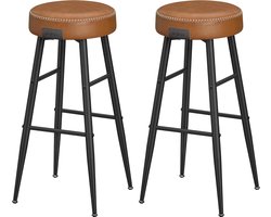 MAZAZU - Barkrukken - Keukenstoel - PU met stiksels - Set van 2 - Bruin - Zwart - 51,6x51,6x76,2