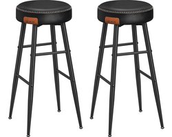 MAZAZU - Barkrukken - Keukenstoel - PU met stiksels - Set van 2 - Zwart - 51,6x51,6x76,2