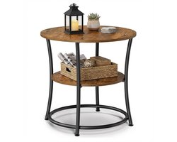 MAZAZU Bijzettafel Rond - Nachtkastje - Industrieel Hout en Metaal - 55x55x55 cm - Bruin