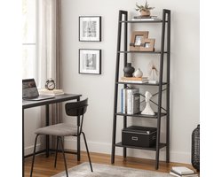 MAZAZU - Boekenkast - 5-laags ladderkast - Kast - Industrieel - houten planken & metalen frame - Zwart - 34x56x172cm