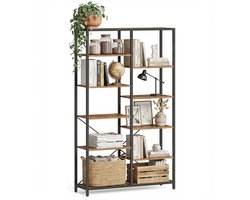 MAZAZU Boekenkast Industrieel - Boekenrek - Open Kast - Metaal - 100x30x170 cm - Vintage Bruin