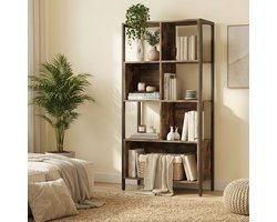 MAZAZU -  Boekenkast – Industrieel Open Houten & Metaal - Ruimte voor ongeveer 150 boeken – 74×29,6×154,5 cm – 4 Planken 15 kg per Plank