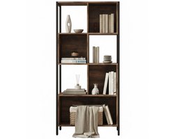 MAZAZU Boekenkast Industrieel - Vakkenkast met 4 Planken - Hout en Metaal - 74x30x154,5 cm - Bruin