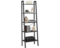 MAZAZU Boekenkast - Ladderkast met 5 Planken - Industrieel Boekenrek - 56x34,5x171,5 cm - Zwart