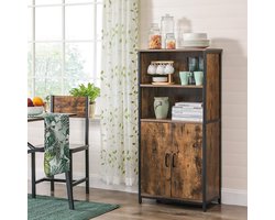 MAZAZU Boekenkast met Roldeur - Boekenrek - Vakkenkast - Industrieel - 60x35x125 cm - Bruin Zwart