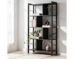 MAZAZU Boekenkast - Open Kast met Planken - Industrieel Boekenrek - 74x30x154,5 cm - Zwart