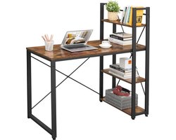 Mazazu - Bureau - Computertafel met 3 planken - Industrieel - Bruin/zwart - 120x60x76 cm