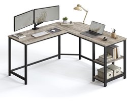 MAZAZU Bureau L-vormig - Hoekbureau met Metalen Frame - Houtlook - 138x138x75 cm - Grijs/Zwart