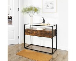 MAZAZU Consoletafel - Bijzettafel voor Hal & Woonkamer - Glazen Tafelblad - Elegant Houtlook Frame - 100x40x80cm