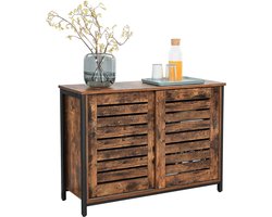 MAZAZU - Dressoir - Industriële opbergkast met deuren - Hout en staal - Bruin/Zwart - 100x35x70 cm