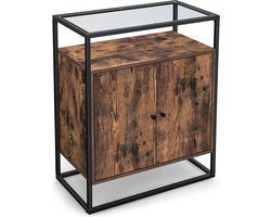 Mazazu- Dressoir kast - Opbergkast met deuren - Bruin - Hout - Glas - Staal - 70x35x80