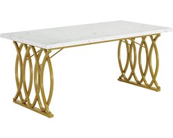MAZAZU Eettafel – Industrieel Design – Rechthoekig Tafelblad – Wit/Goud – 160x80x75 cm