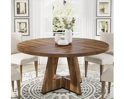 MAZAZU Eettafel – Industrieel Design – Rond Tafelblad – Zwart/Houtkleur – 120x120x75 cm