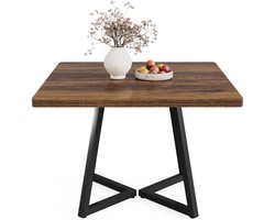 MAZAZU Eettafel – Industriele Eettafel – Compact Formaat – Zwart/Houtkleur – 80x80x75 cm