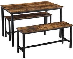 MAZAZU Eettafel met 2 Banken - Eethoek Set 4 Personen - Industrieel - Bruin/Zwart - 110x70x75 cm