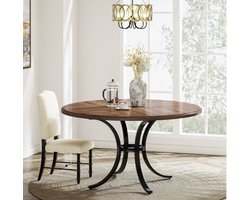 MAZAZU Eettafel rond - Houten Tafel - Industrieel - Bruin/Zwart - 120x120x76cm