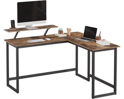 MAZAZU Hoekbureau - L-vormig Bureau - Computertafel - Hout & Metaal - 140x130x76 cm - Bruin Zwart