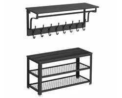 MAZAZU - Industriële Schoenenbank & Wandkapstok Set - Schoenenrek & Wandrek - 88cm Breed