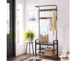 MAZAZU kapstok met schoenenrek - Industriële garderoberek - Bruin/Zwart- 72x33.7x183cm