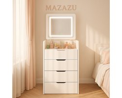 MAZAZU - Kaptafel - LED Spiegel - Krukje – Compacte Make-up Tafel – Wit – 120 x 48 x40 cm