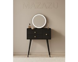 MAZAZU - Kaptafel - LED Spiegel – Luxe Make-up Tafel met Lades – Zwart – 60x40x132cm