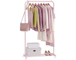 MAZAZU Kledingrek - Garderoberek met wieltjes - extra ruimte - 40,5x74x158 Roze