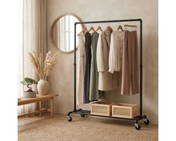 MAZAZU Kledingrek – Industrieel Zwart – Opbergrek – Schoenenrek - 100×49×163 cm – Stabiel & Stevig