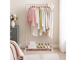 MAZAZU - Kledingrek - Kledingstang - Roze - Met wielen - 40,5x91x158