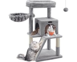 MAZAZU - Krabpaal - Kattenmeubel - Kattenboom - Kattenhuis voor katten - Grijs - 48 x 48 x 96 cm