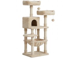 MAZAZU Krabpaal voor Katten 143 cm - Kattenhuis & Hangmat - Ligmand - Zacht Pluche - Crème
