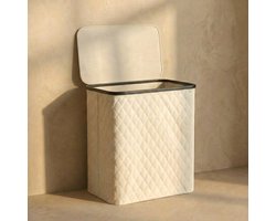 MAZAZU Luxe Wasmand met Deksel & Uitneembare Waszak - 132 Liter (XXL) - Diamond Stitch - Crème Wit - Beige - Stevig Bamboe Frame - Opvouwbare Wasbox - 57 x 37 x 63 cm