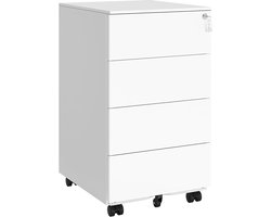 MAZAZU - Mobiele Kantoorkast met Slot en 4 Lades - Ladekast - Ladeblok - Wit - 4 Lades - Voor onder bureau - 45.1x39x69.3