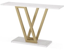 MAZAZU Moderne Sidetable - Luxe Wandtafel - Wit Marmerlook - Goude Frame - 110x30x80cm