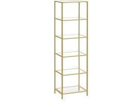 MAZAZU - Opbergkast - 6 laags- Glazen Planken - Goud - 40x30x177.3
