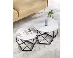 MAZAZU - Salontafels - Bijzettafels - Zwart/Wit - Set van 2 - Rond - Φ50 x 40 cm en Φ40 x 36 cm