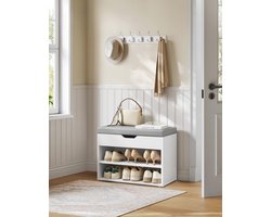 MAZAZU - Schoenenbank - Schoenenrek - met Kussen - Wit - 30x60x44