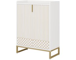 MAZAZU Schoenenkast - Schoenenrek met deuren - Wit/Goud - 73x35x105cm