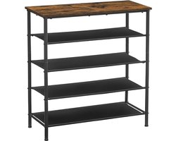 MAZAZU - Schoenenrek - Opslagrek - 4 Planken - Zwart en Bruin - 30x75x91