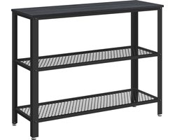 MAZAZU Sidetable Industrieel - Wandtafel met 2 Gaasplanken - Haltafel - 101,5x35x80 cm - Zwart